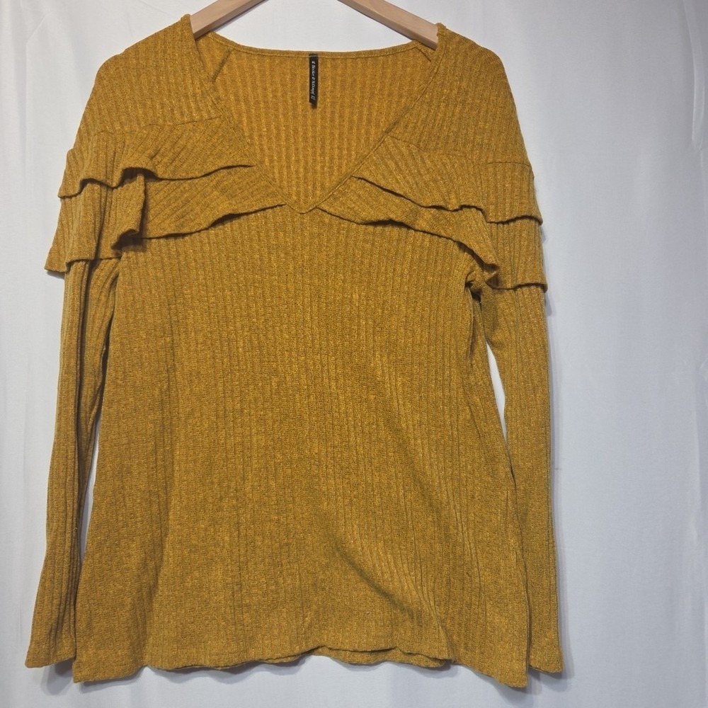 Bleeker & McDougal XL Mustard Ribbed Knit Sweater Made‎ USA Long Sleeve Chevron